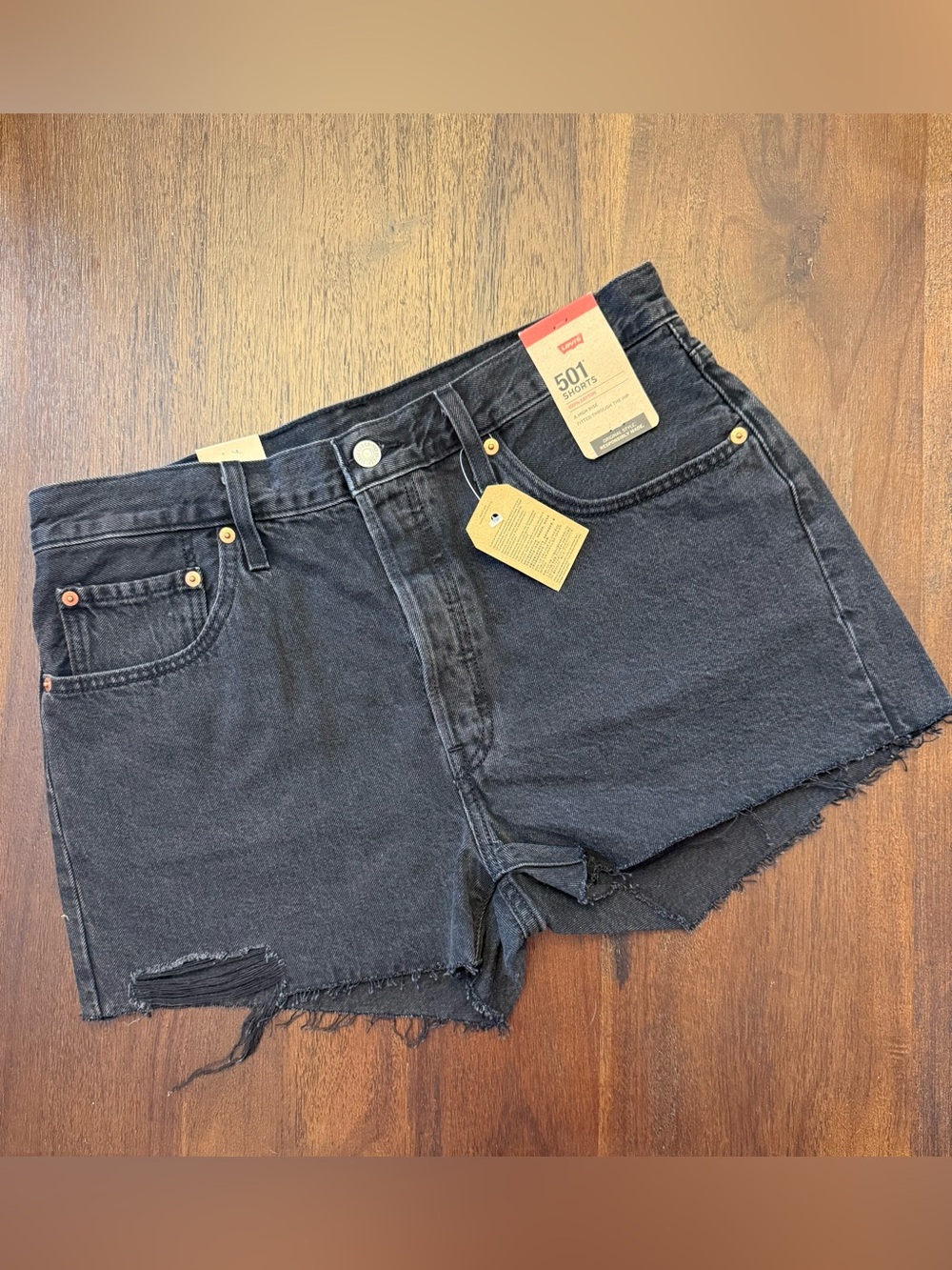 Levi's Black High-Rise Frayed Denim Shorts